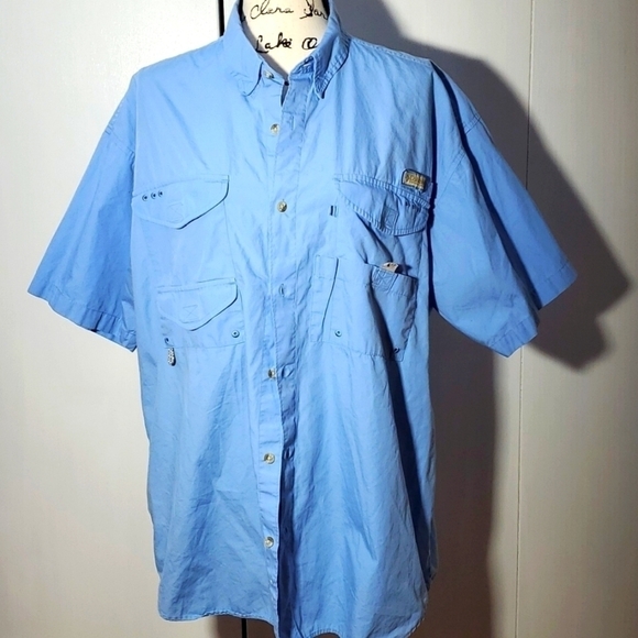 Columbia- Mens Light blue Performance Fishing Shirt Vented Multiple pockets Sz.L - Picture 1 of 6